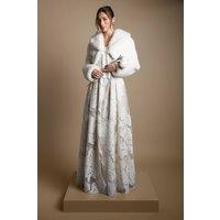 Coast Women's Cream Plush Faux Fur Cropped Tie Front Coat | Size: Large
