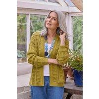 WoolOvers Women's Edge To Edge Cable Knit Cardigan in Green | Size: Large