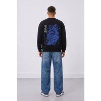 LONDON ATTITUDE Men's Oversized Japanese Dragon & Floral Graphic Sweatshirt in Black | Size: Small