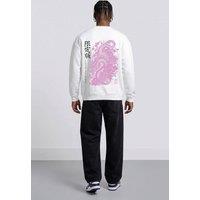 LONDON ATTITUDE Men's Oversized Heavyweight Japanese Dragon & Floral Graphic Sweatshirt in White | Size: 2XL