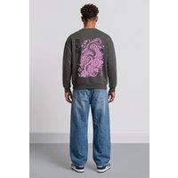 LONDON ATTITUDE Men's Oversized Heavyweight Japanese Dragon & Floral Graphic Sweatshirt in Mid Grey | Size: Small