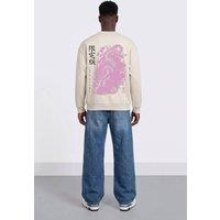 LONDON ATTITUDE Men's Oversized Heavyweight Japanese Dragon & Floral Graphic Sweatshirt in Stone | Size: XS