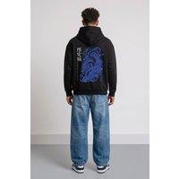 LONDON ATTITUDE Men's Oversized Heavyweight Japanese Dragon Graphic Hoodie in Black | Size: Large