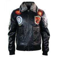 TruClothing Men's Leather Aviator Pilot Bomber Jacket in Black | Size: Large