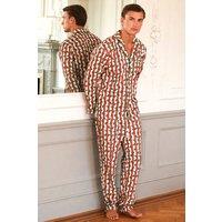 The Night Store Men's Merry Berry Brushed Cotton Jersey Pyjama Trouser Set in Red | Size: XL