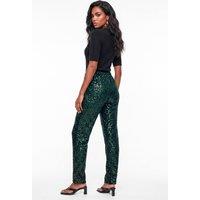 Lovedrobe Women's Embellished Velvet Barrel Trousers in Emerald | Size: 12