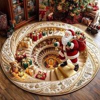 YnysTec Round Christmas Rug 3D Printed Illusion Carpet Anti Slip Soft Mat in Gold | Size: 80 cm x 80 cm