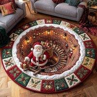 YnysTec Round Christmas Rug 3D Printed Illusion Carpet Anti Slip Soft Mat in Red | Size: 100 cm x 100 cm
