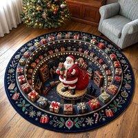 YnysTec Round Christmas Rug 3D Printed Illusion Carpet Anti Slip Soft Mat in Dark Blue | Size: 80 cm x 80 cm