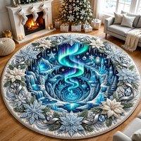 YnysTec Round Christmas Rug 3D Printed Illusion Carpet Anti Slip Soft Mat in Bright Blue | Size: 80 cm x 80 cm
