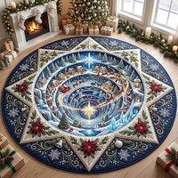 YnysTec Round Christmas Rug 3D Printed Illusion Carpet Anti Slip Soft Mat in Dark Navy | Size: 60 cm x 65 cm