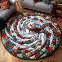YnysTec Round Christmas Rug 3D Printed Illusion Carpet Anti Slip Soft Mat in Green | Size: 100 cm x 100 cm
