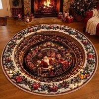 YnysTec Round Christmas Rug 3D Printed Illusion Carpet Anti Slip Soft Mat in Dark Red | Size: 80 cm x 80 cm