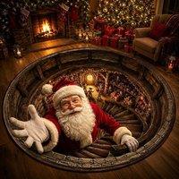 YnysTec Round Christmas Rug 3D Printed Illusion Carpet Anti Slip Soft Mat in Dark Brown | Size: 80 cm x 80 cm