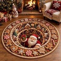 YnysTec Round Christmas Rug 3D Printed Illusion Carpet Anti Slip Soft Mat in Light Brown | Size: 100 cm x 100 cm