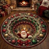 YnysTec Round Christmas Rug 3D Printed Illusion Carpet Anti Slip Soft Mat in Bottle Green | Size: 100 cm x 100 cm