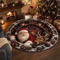 YnysTec Round Christmas Rug 3D Printed Illusion Carpet Anti Slip Soft Mat in Brown | Size: 120 cm x 120 cm