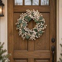 Melody Maison Large Green & White Berry & Eucalyptus Christmas Wreath Decoration