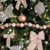 Melody Maison Light Pink & White Glitter Bauble Ball Christmas Garland - 180cm in Baby Pink