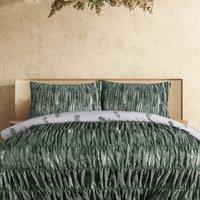 Smart Living Printed Reversible Polycotton Fern Rouched Duvet Cover With Pillowcases in Green | Size: Double