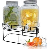 Trendi 2 x 4L Glass Drinks Dispenser w/ Taps & Metal Stand & 24L Cold Drinks GALVANISED Steel Oval Tub Outdoor ICE Bucket Cooler | Beverage Beer