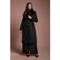 Coast Women's Petite Black Faux Fur Collar Occasion Belted Midi Coat | Size: 12