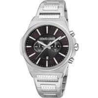 Roberto Cavalli Men's Silver Color Case, Black Dial, Stainless Steel Metal Bracelet