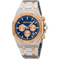 Roberto Cavalli Men's Dark Blue Dial Two Tone Silver/Rose Gold Metal Bracelet Chronograph