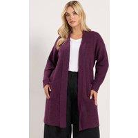 Yours Women's Turnback Cuff Midi Cardigan in Plum | Size: 10-12