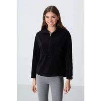 Tommy Life Women's Oversized Plush Half-zip Hooded Sweatshirt in Black | Size: Medium