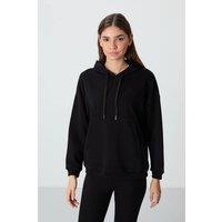 Tommy Life Women's Oversized Hooded Sweatshirt With Pocket in Black | Size: Small