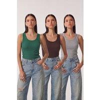 Happiness Istanbul Women's 3-Pack Ribbed Cotton Cami Tops | Size: Small