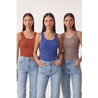Happiness Istanbul Women's 3-Pack Ribbed Cotton Cami Tops in Blue | Size: Small