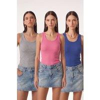 Happiness Istanbul Women's 3-Pack Ribbed Cotton Cami Tops in Bright Pink | Size: Small