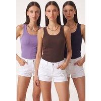 Happiness Istanbul Women's 3-Pack Ribbed Cotton Cami Tops in Lilac | Size: Medium