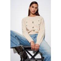 Dilvin Women's Cable Knit Sweater in Light Beige
