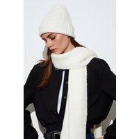 Dilvin Women's Ribbed Beanie & Scarf Set in White