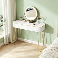 Matteo Women's Modern Wood Makeup Vanity - LED Lighted Mirror - White Dressing Table