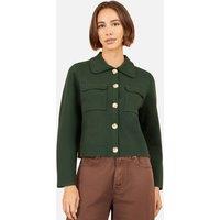 Yumi Women's Knitted Box Jacket With Pockets in Bottle Green | Size: Large
