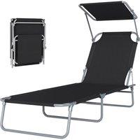 OUTSUNNY Folding Chair Sun Lounger w/ Sunshade Garden Recliner Hammock in Black