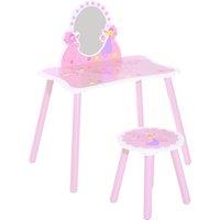 HOMCOM Make Up Play Set Desk Chair Mirror Girls Pink Dressing Table with stool MDF Pink