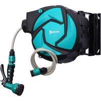 DURHAND 10M Water Hose Reel Compact Garden Patio Car Locking Auto Retract Spray in Green