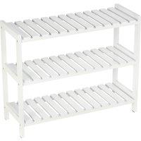 HOMCOM 3-Tier Shoe Rack Wood Frame Slatted Shelves Open Hygienic Storage in White