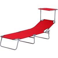OUTSUNNY Folding Chair Sun Lounger w/ Sunshade Garden Recliner Hammock in Red