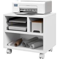 HOMCOM 2-Tier Printer Stand with Storage, Under Desk Printer Cart on Wheels with 3 Compartments, Desktop Printer Table for Home Office in White