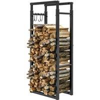 OUTSUNNY 100-150cm Retractable Metal Firewood Log Holder Rack with Hooks in Black