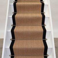 RainbowHome Herringbone Windsor Stair Runner with 100% Cotton Black Border in Brown | Size: 20 cm x 12 cm