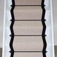 RainbowHome Keswick Fleck Stripe Stair Runner with 100% Cotton Black Border in Cream | Size: 20 cm x 12 cm