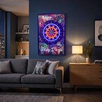 HOME LUXE INTERIOR Framed Dart Board LED Neon Light Canvas Wall Art Game Room - 40x60cm | Size: 40x60 cm