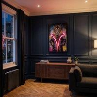 HOME LUXE INTERIOR Framed Lion Street Art LED Neon Light Canvas Wall Art Decor - 40x60cm | Size: 40x60 cm